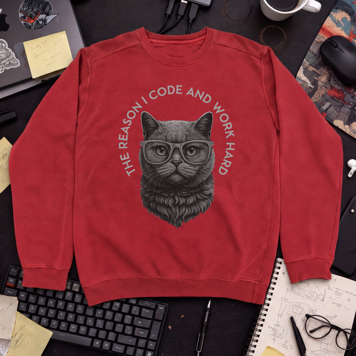 The Reason I Code Cat Sweatshirt — Fire Red