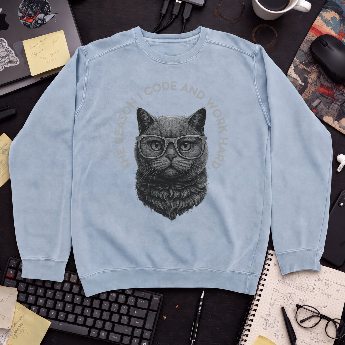 The Reason I Code Cat Sweatshirt — Sky Blue