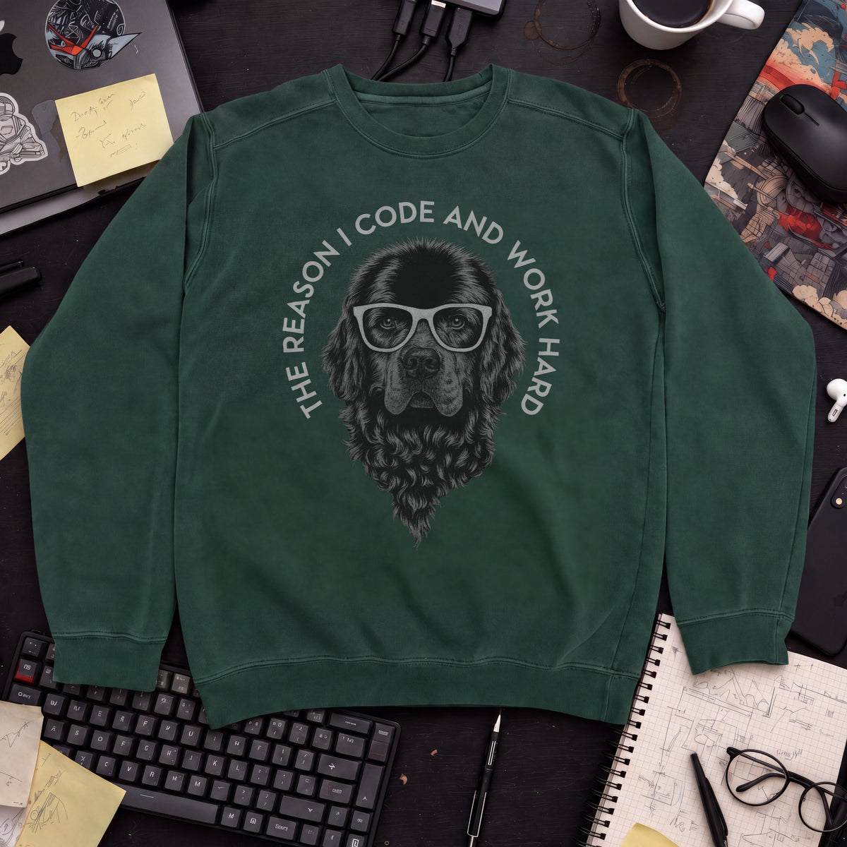 The Reason I Code Dog Sweatshirt — Bottle Green