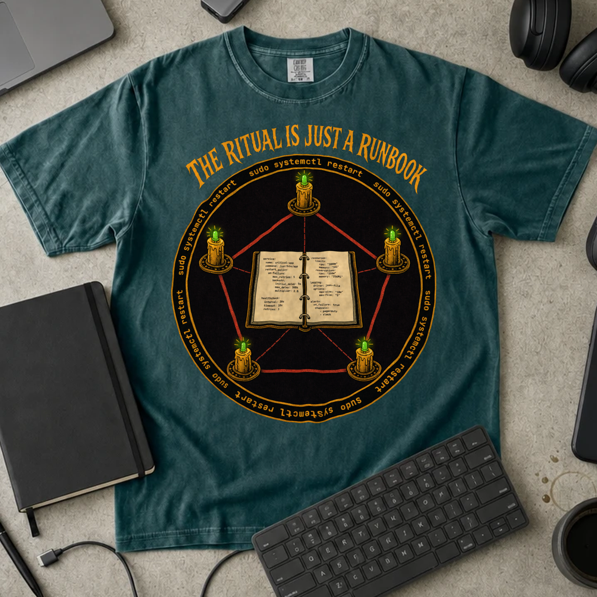 The Ritual Is Just a Runbook Shirt — Blue Spruce Comfort Colors 1717 flat lay