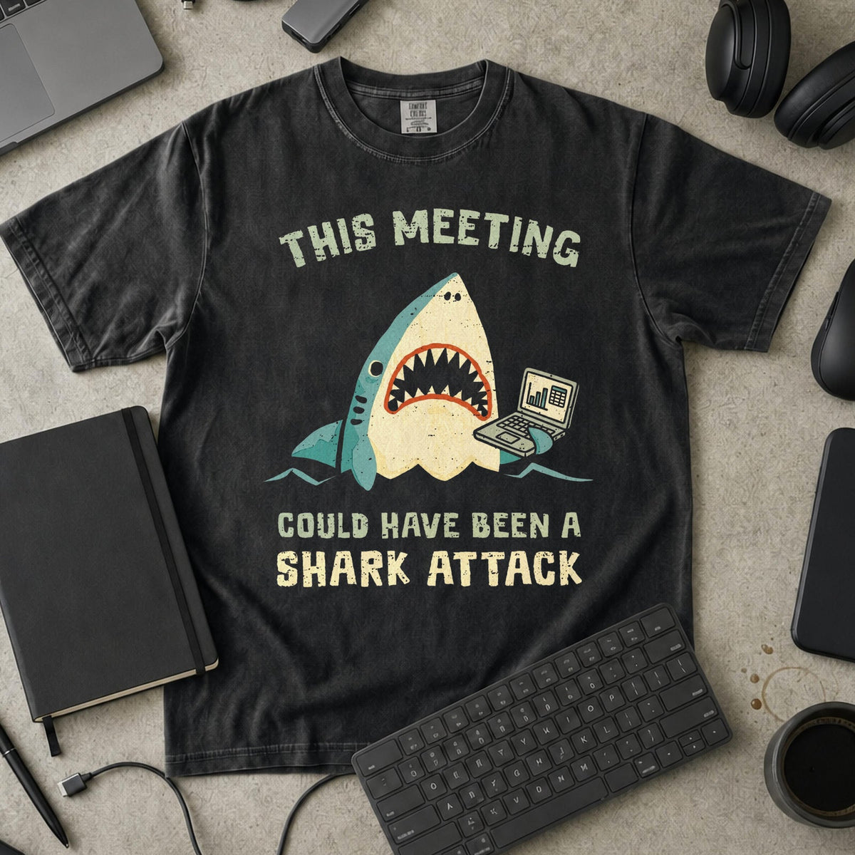 This Meeting Could Have Been A Shark Attack Premium Shirt — black Premium Shirt mock-up