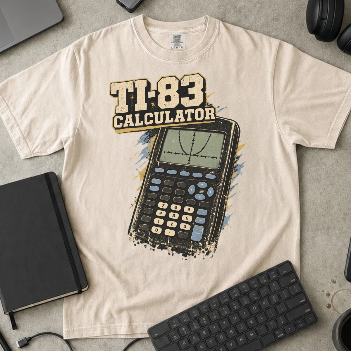 TI-83 Calculator Shirt — Ivory Comfort Colors 1717 flat lay