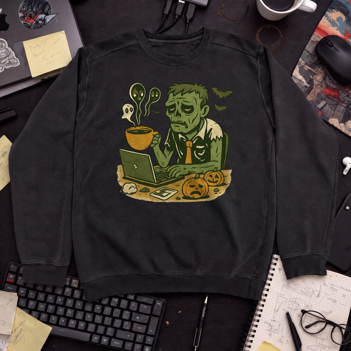 Tired Developer Zombie Sweatshirt — Black