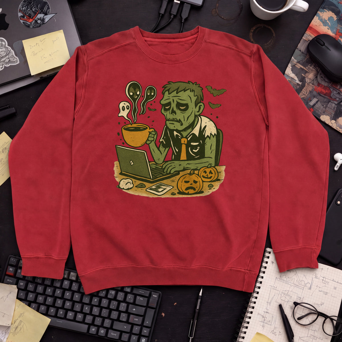 Tired Developer Zombie Sweatshirt — Fire Red