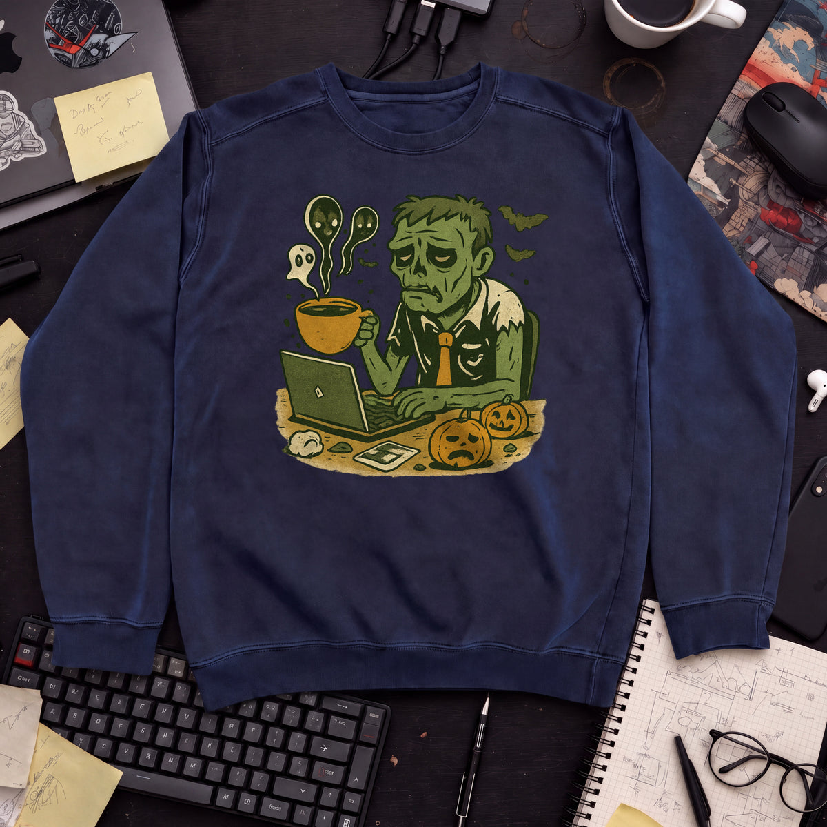 Tired Developer Zombie Sweatshirt — Navy