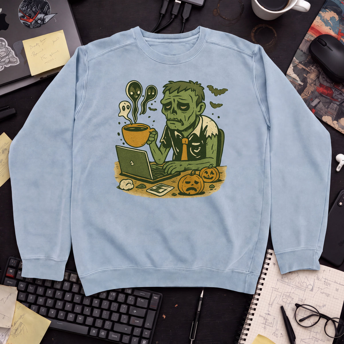 Tired Developer Zombie Sweatshirt — Sky Blue