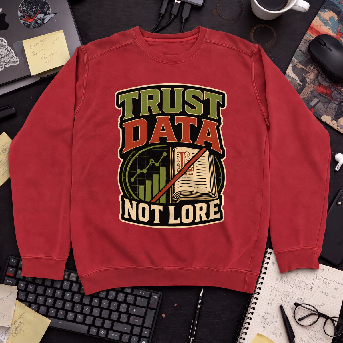 Trust Data, Not Lore Sweatshirt — Fire Red