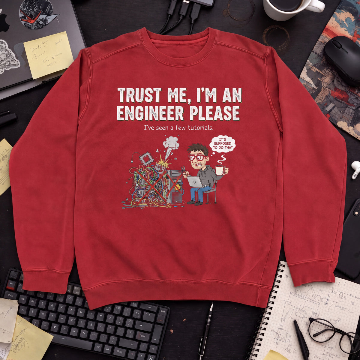 Trust Me Im An Engineer Please Sweatshirt — Fire Red