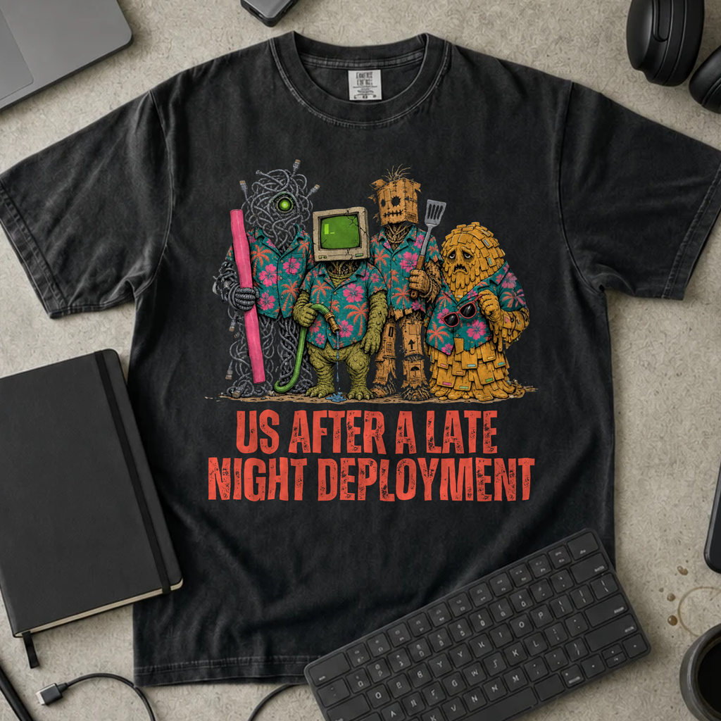 Us After a Late Night Deployment Shirt — Black Comfort Colors 1717 flat lay