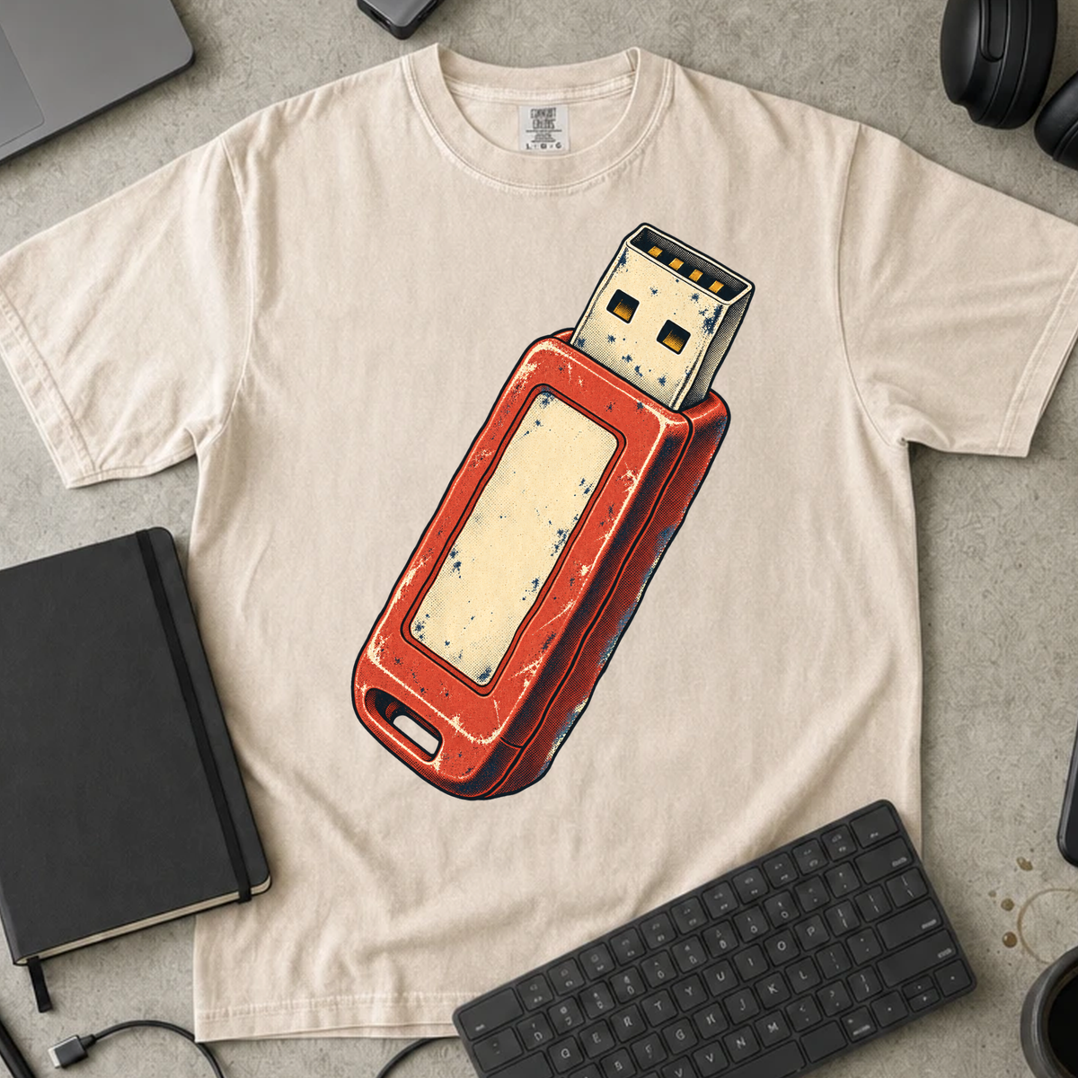 USB Flash Drive Shirt — Ivory Comfort Colors 1717 flat lay