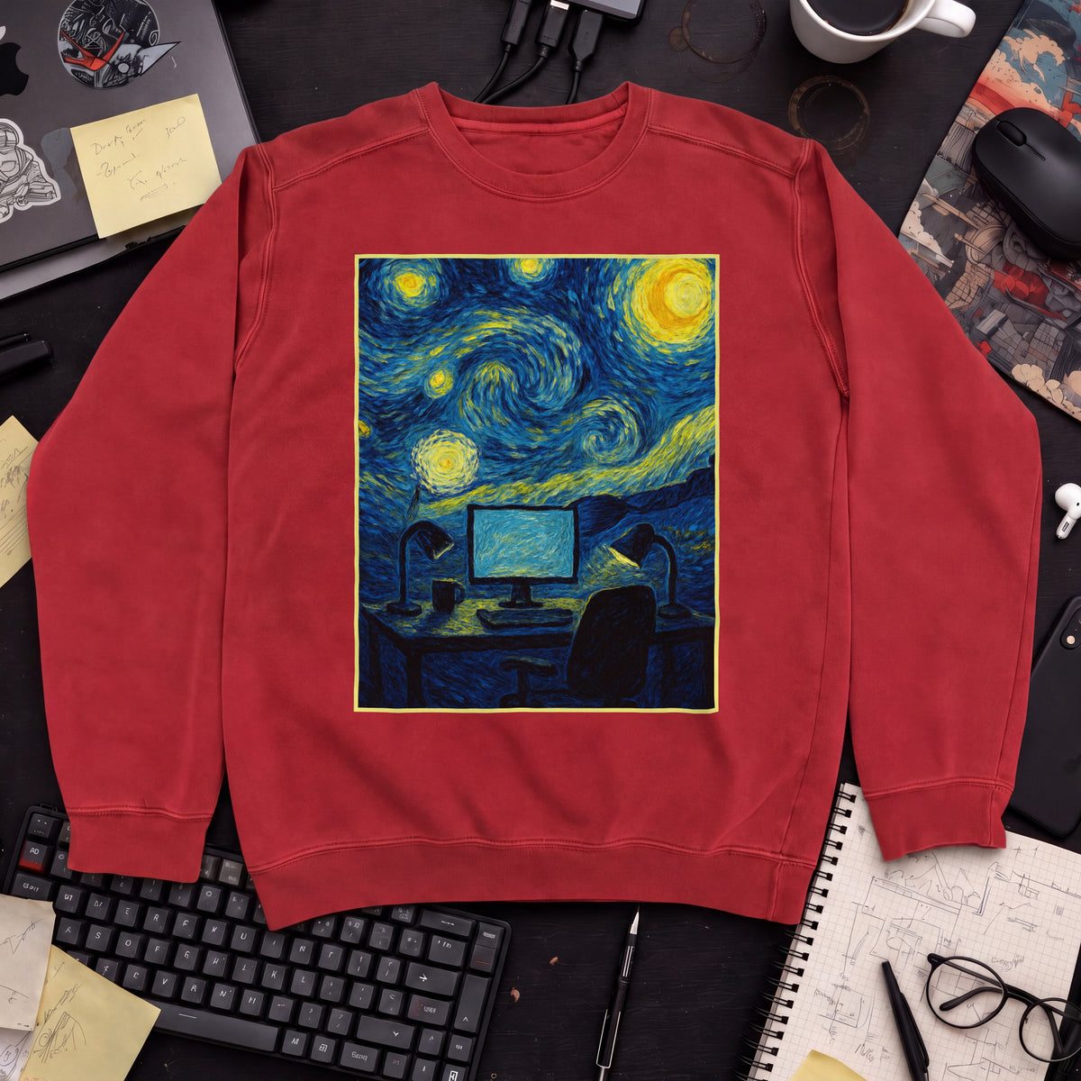 Van Gogh Desk Sweatshirt — Fire Red
