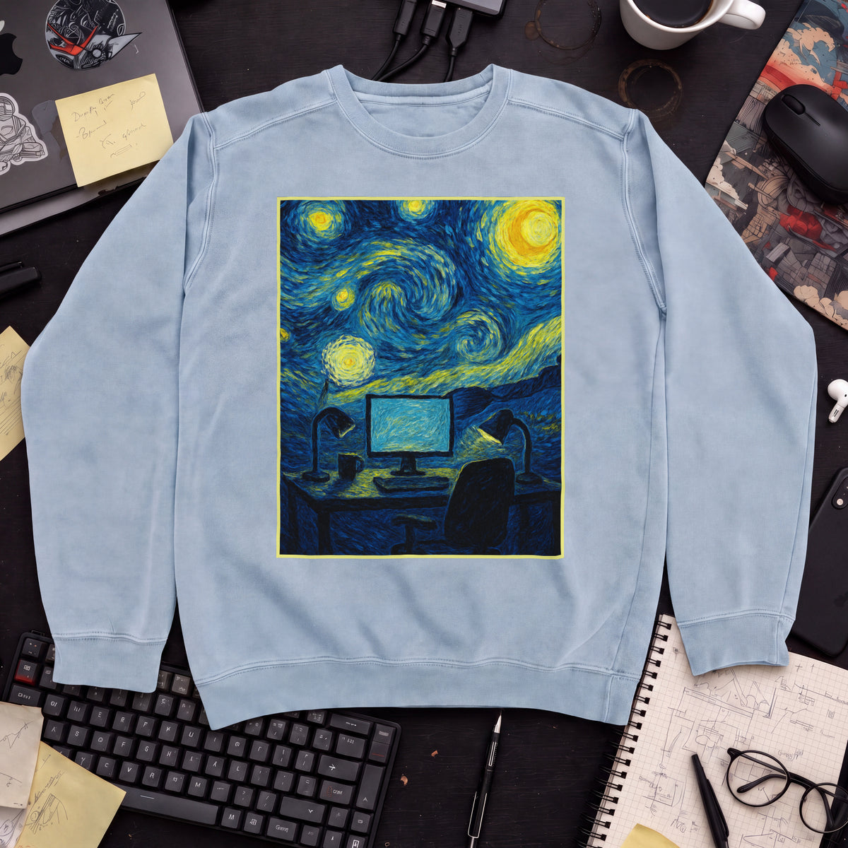 Van Gogh Desk Sweatshirt — Sky Blue