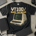 VT100 Dumb Terminal Shirt — Black Comfort Colors 1717 flat lay
