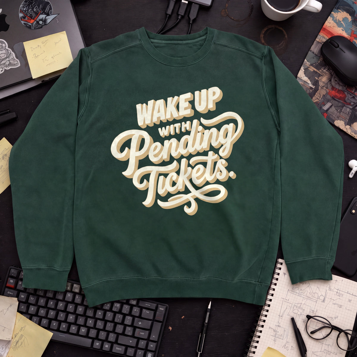Wake Up With Pending Tickets Sweatshirt — Bottle Green