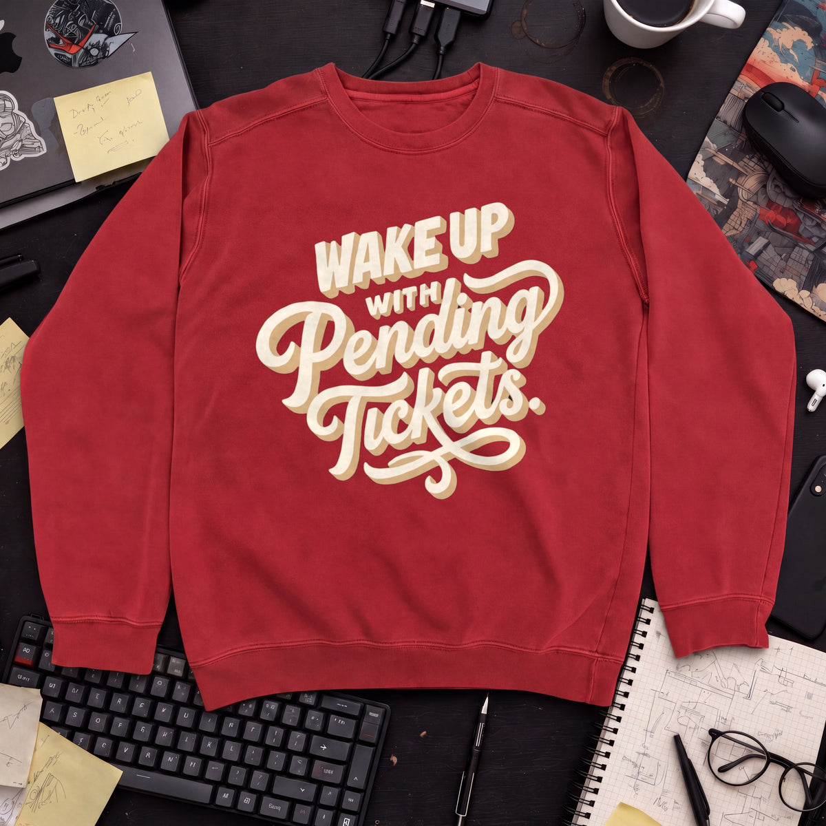 Wake Up With Pending Tickets Sweatshirt — Fire Red