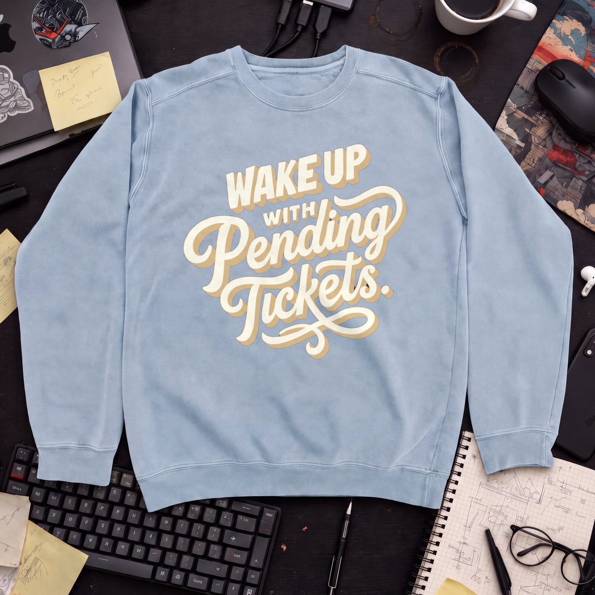 Wake Up With Pending Tickets Sweatshirt — Sky Blue
