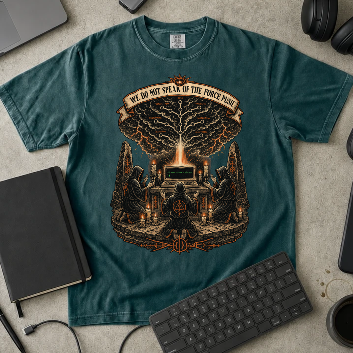 We Do Not Speak of the Force Push Shirt — Blue Spruce Comfort Colors 1717 flat lay