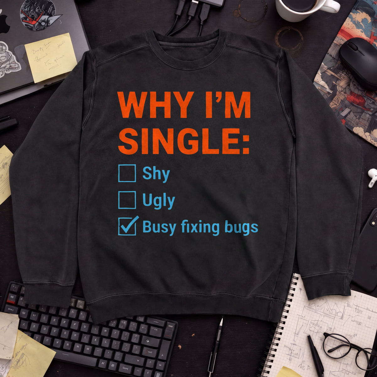 Why I'm Single Busy Fixing Bugs Sweatshirt — Black