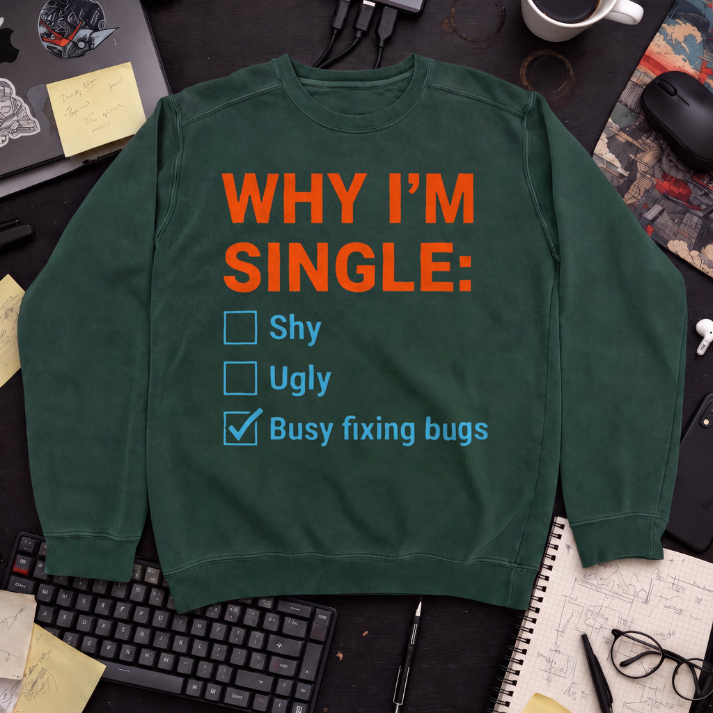 Why I'm Single Busy Fixing Bugs Sweatshirt — Bottle Green