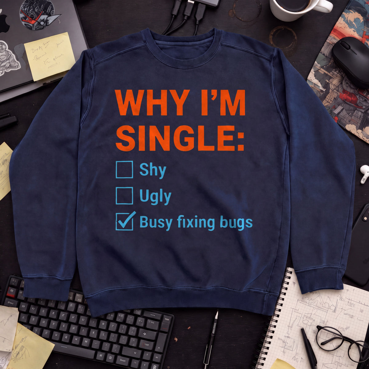 Why I'm Single Busy Fixing Bugs Sweatshirt — Navy