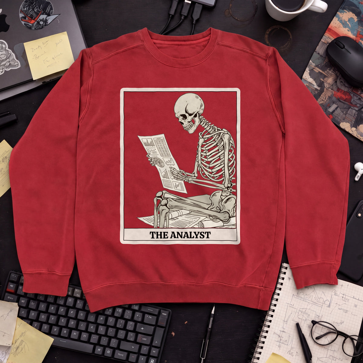 Working Skeleton Analyst Sweatshirt — Fire Red
