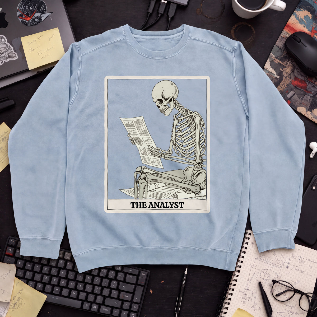 Working Skeleton Analyst Sweatshirt — Sky Blue