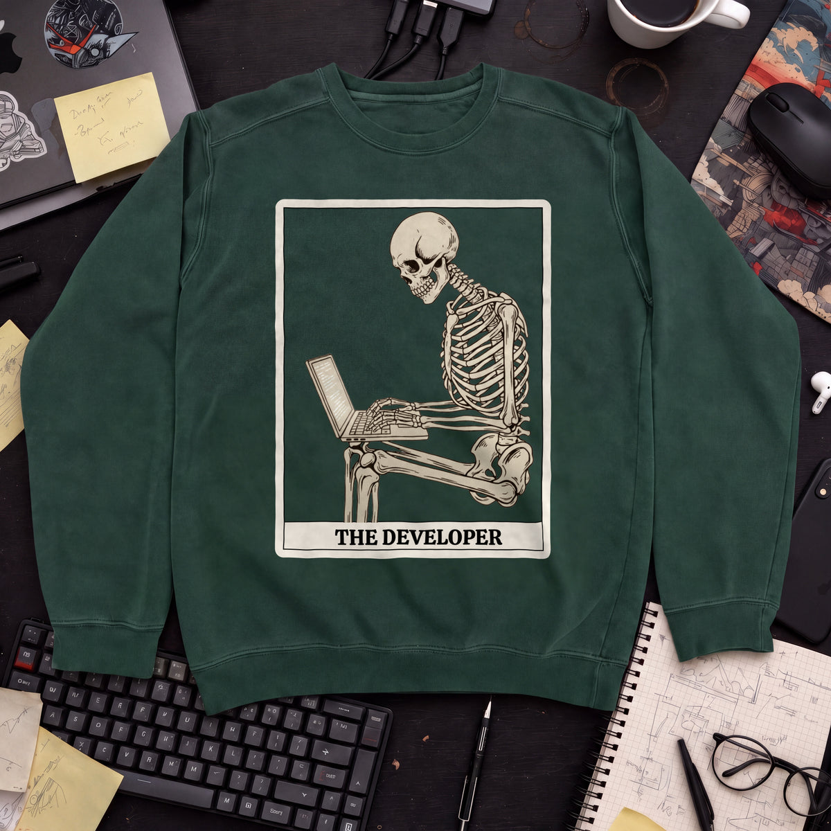 Working Skeleton Developer Sweatshirt — Bottle Green