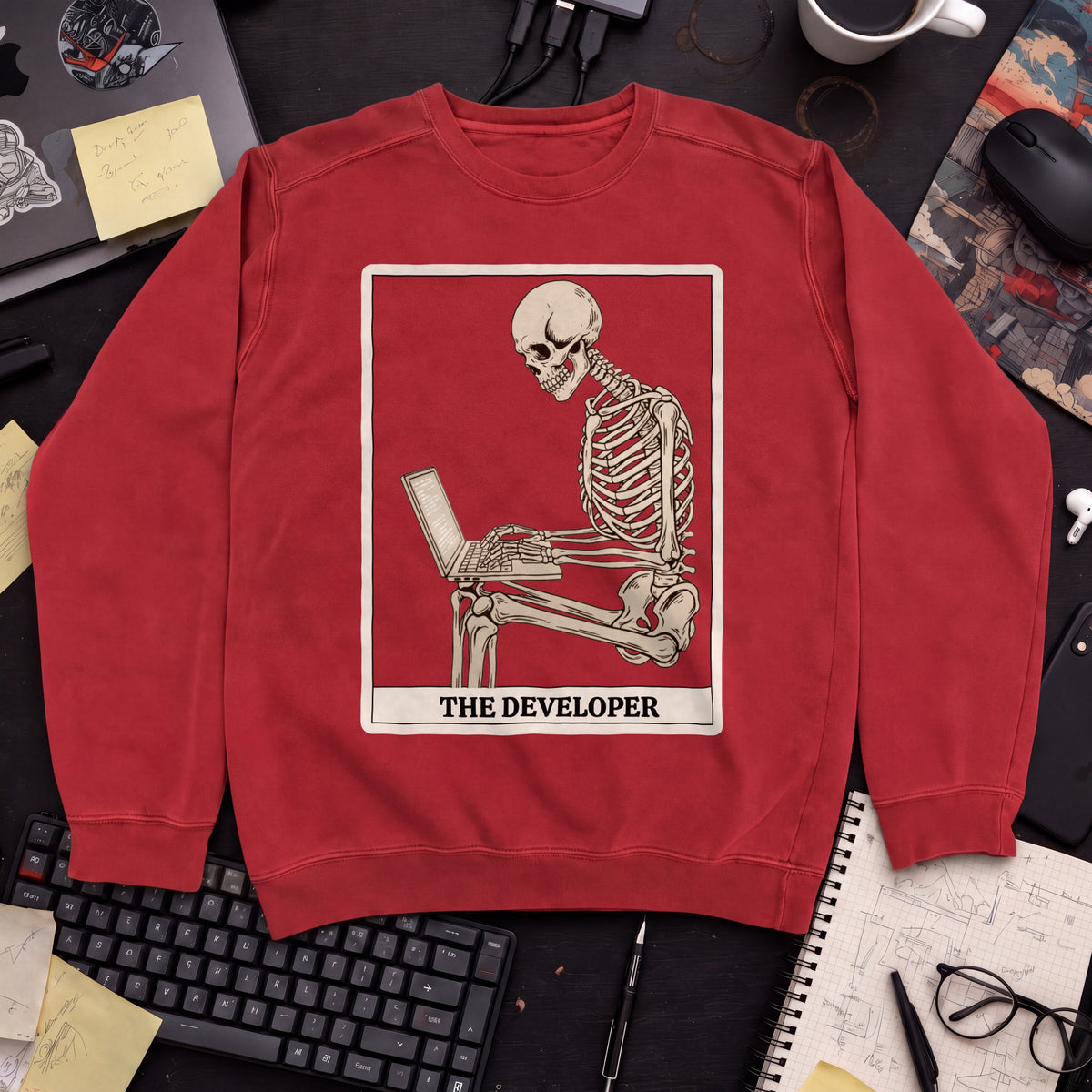 Working Skeleton Developer Sweatshirt — Fire Red