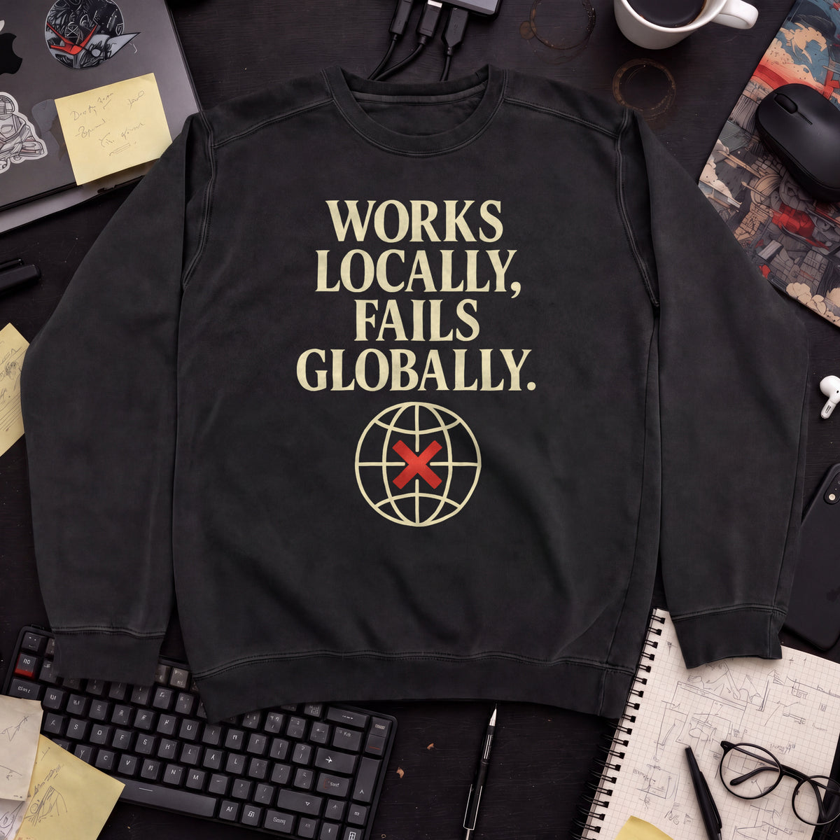 Works Locally Fails Globally Sweatshirt — Black