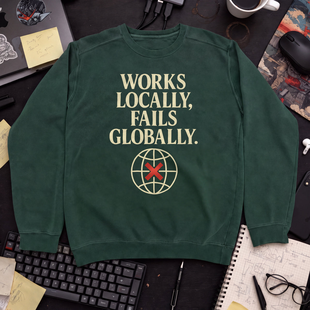 Works Locally Fails Globally Sweatshirt — Bottle Green