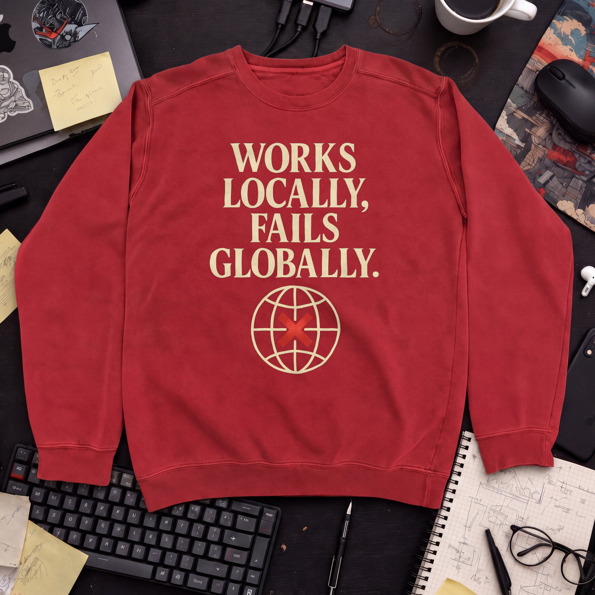 Works Locally Fails Globally Sweatshirt — Fire Red