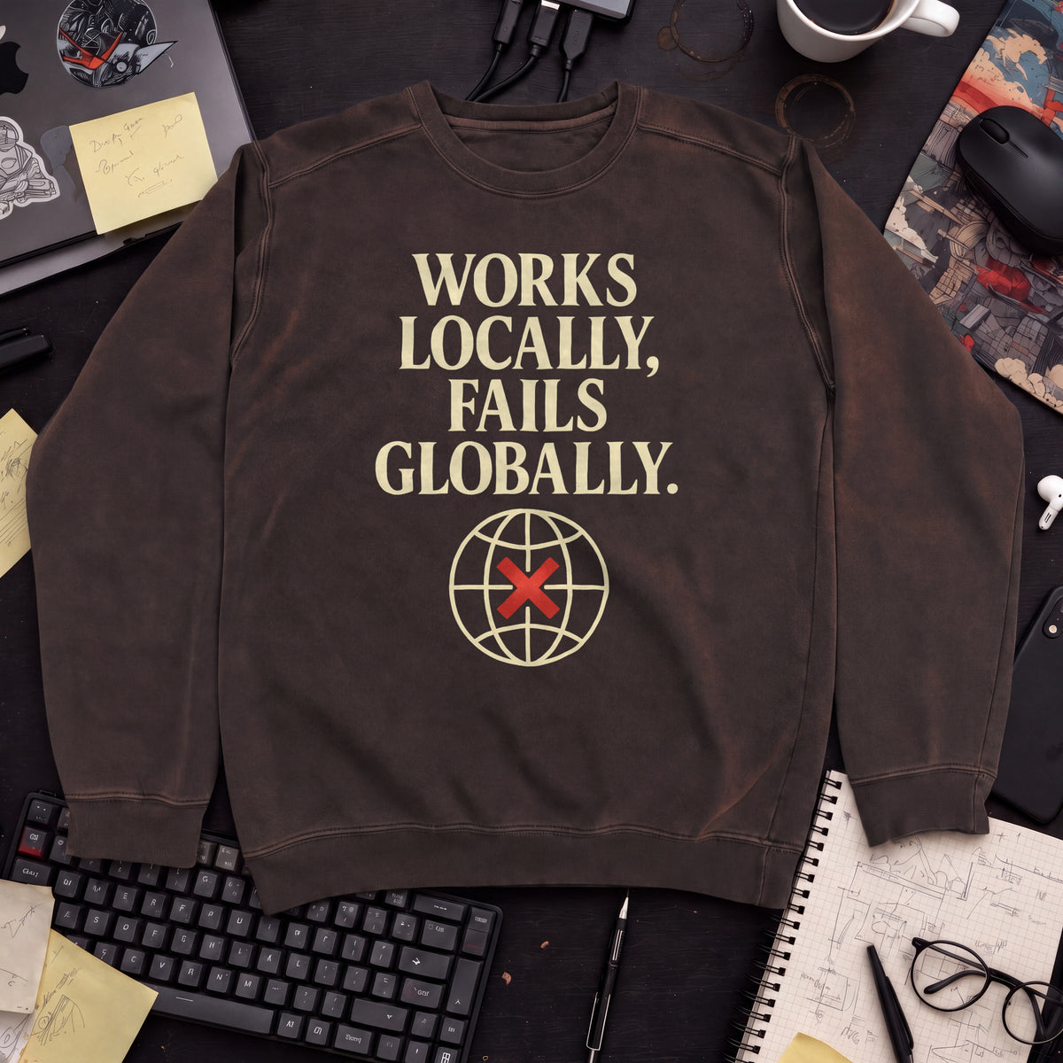 Works Locally Fails Globally Sweatshirt — Hot Chocolate