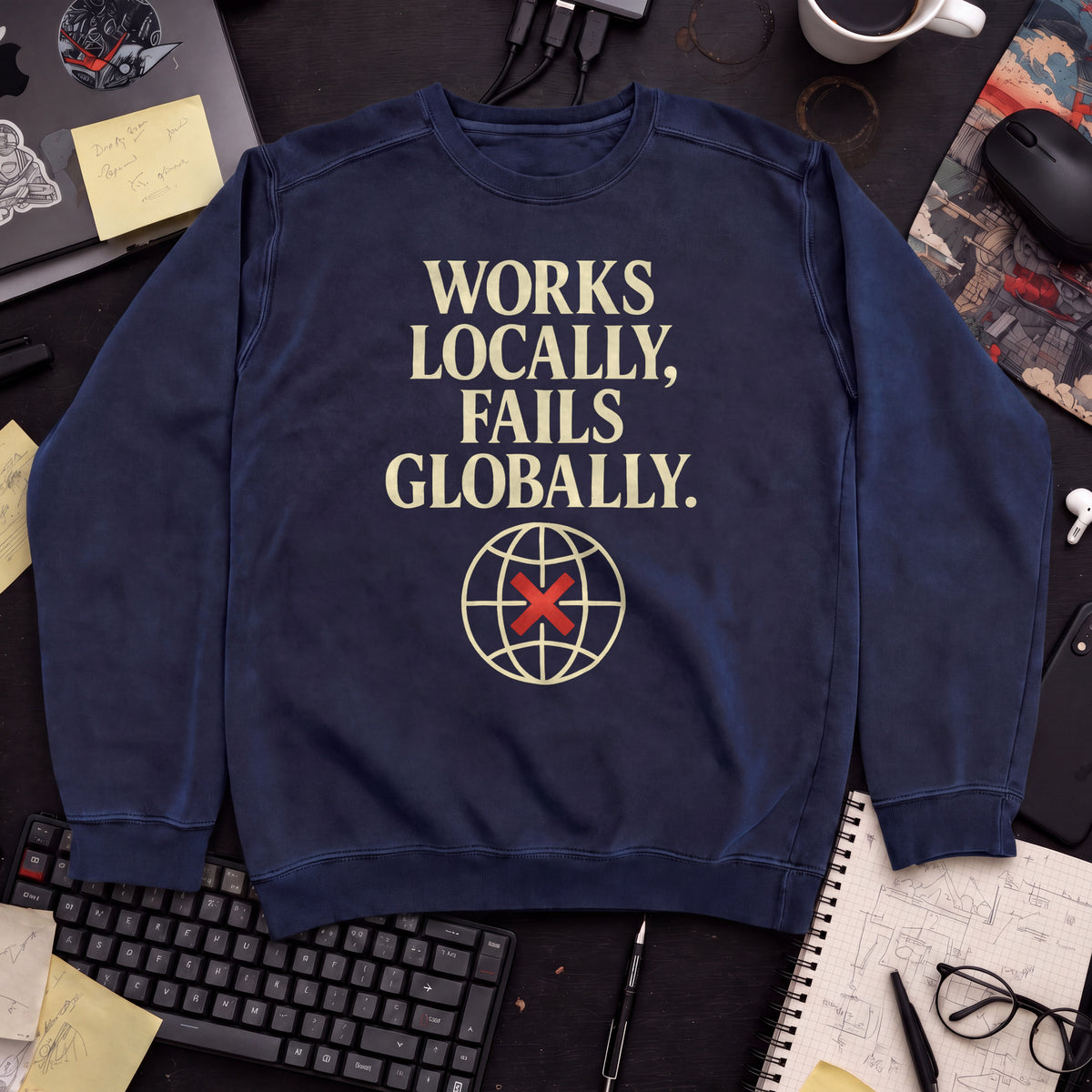 Works Locally Fails Globally Sweatshirt — Navy