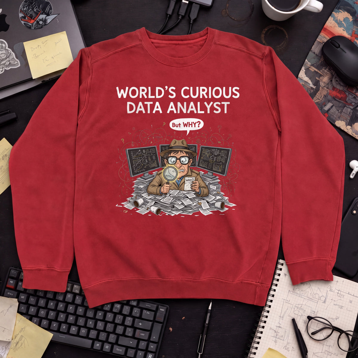 World's Curious Data Analyst Sweatshirt — Fire Red