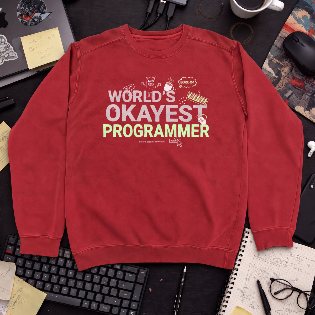 World's Okayest Programmer Sweatshirt — Fire Red