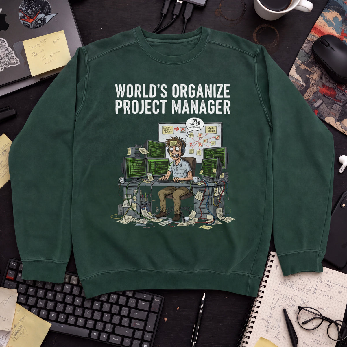 World's Organize Project Manager Sweatshirt — Bottle Green