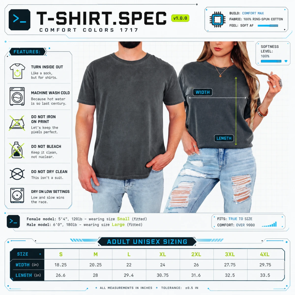 Comfort Colors 1717 size chart